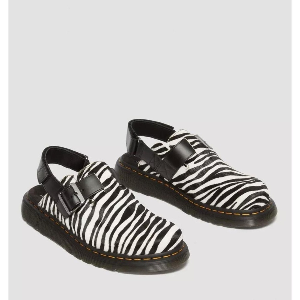 Dr. Martens Black and White Mules Zebra Print